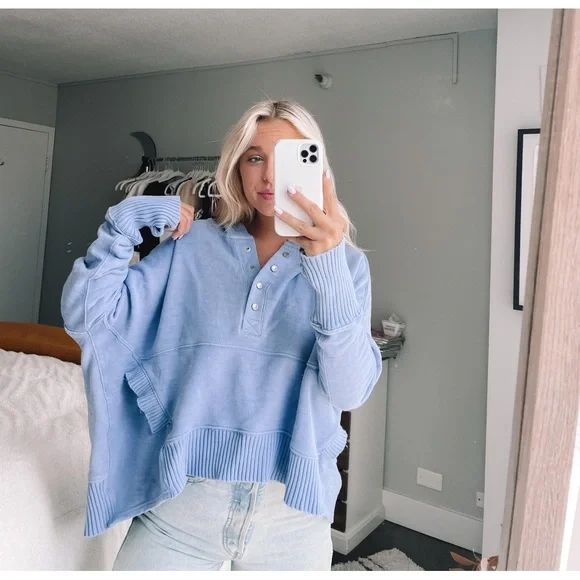 FREE PEOPLE Solid Honey Dove Pullover in African Violet S - Picture 3 of 6